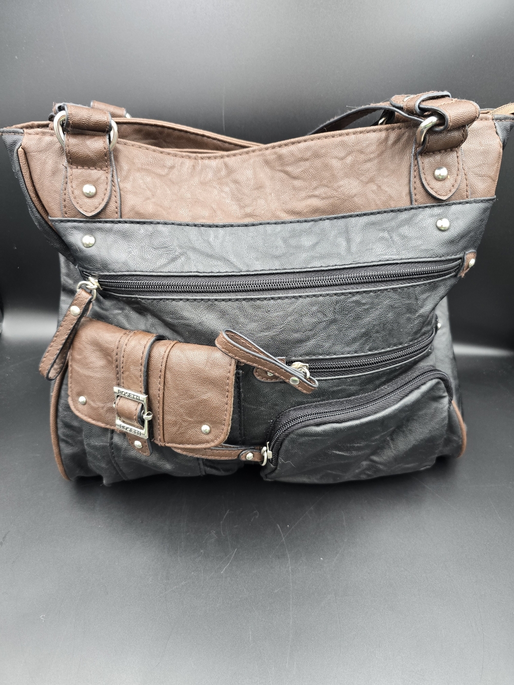 Rosetti Black and Brown Multi-Pocket Shoulder Bag